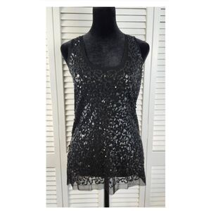 Max Studio Women’s Size Medium Black Sequin Mesh Sleeveless Tunic Tank Top